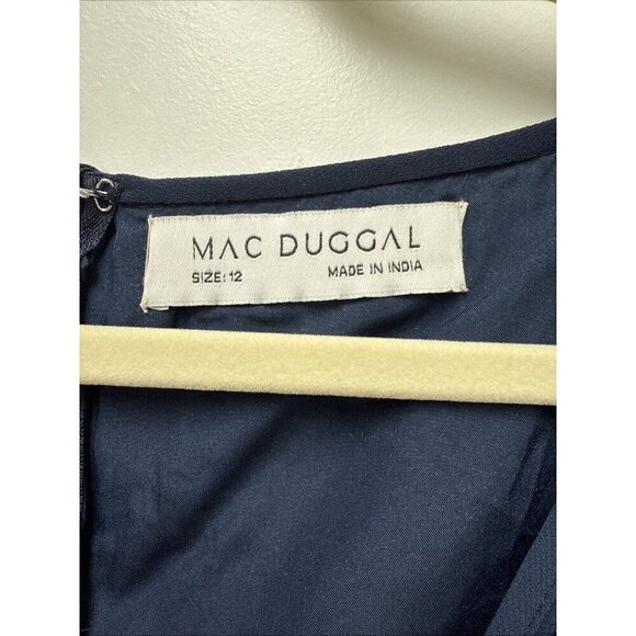 Mac Duggal Size 12 Navy 93593 Sequined V Neck Bishop Sleeve Midi Cocktail Dress - Picture 8 of 13